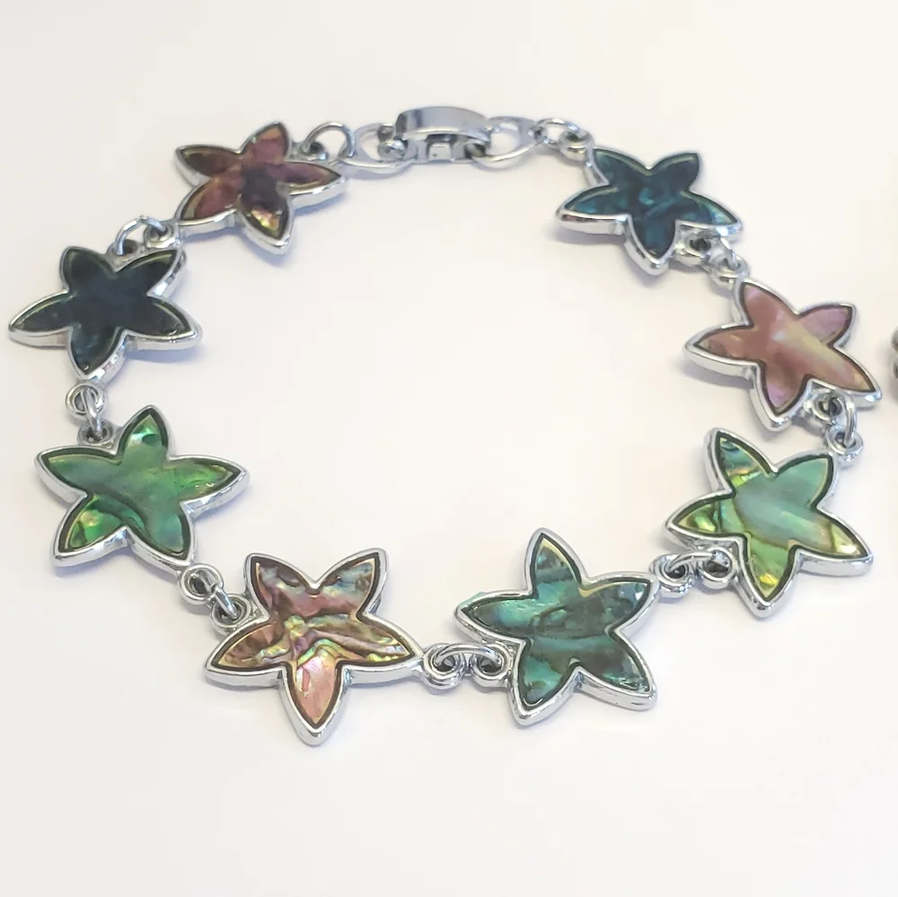 Abalone Silver Star & Clover Leaf Charm Bracelet 2 Bracelets